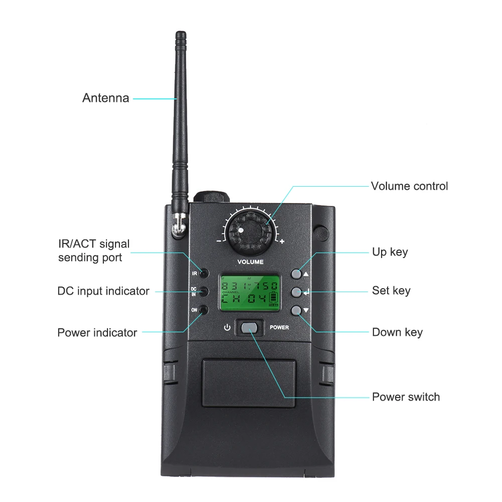 Rayco Professional UHF 32 Channels Dynamic Microphone Wireless Electric Violin Receiver with Battery Power Metal Material