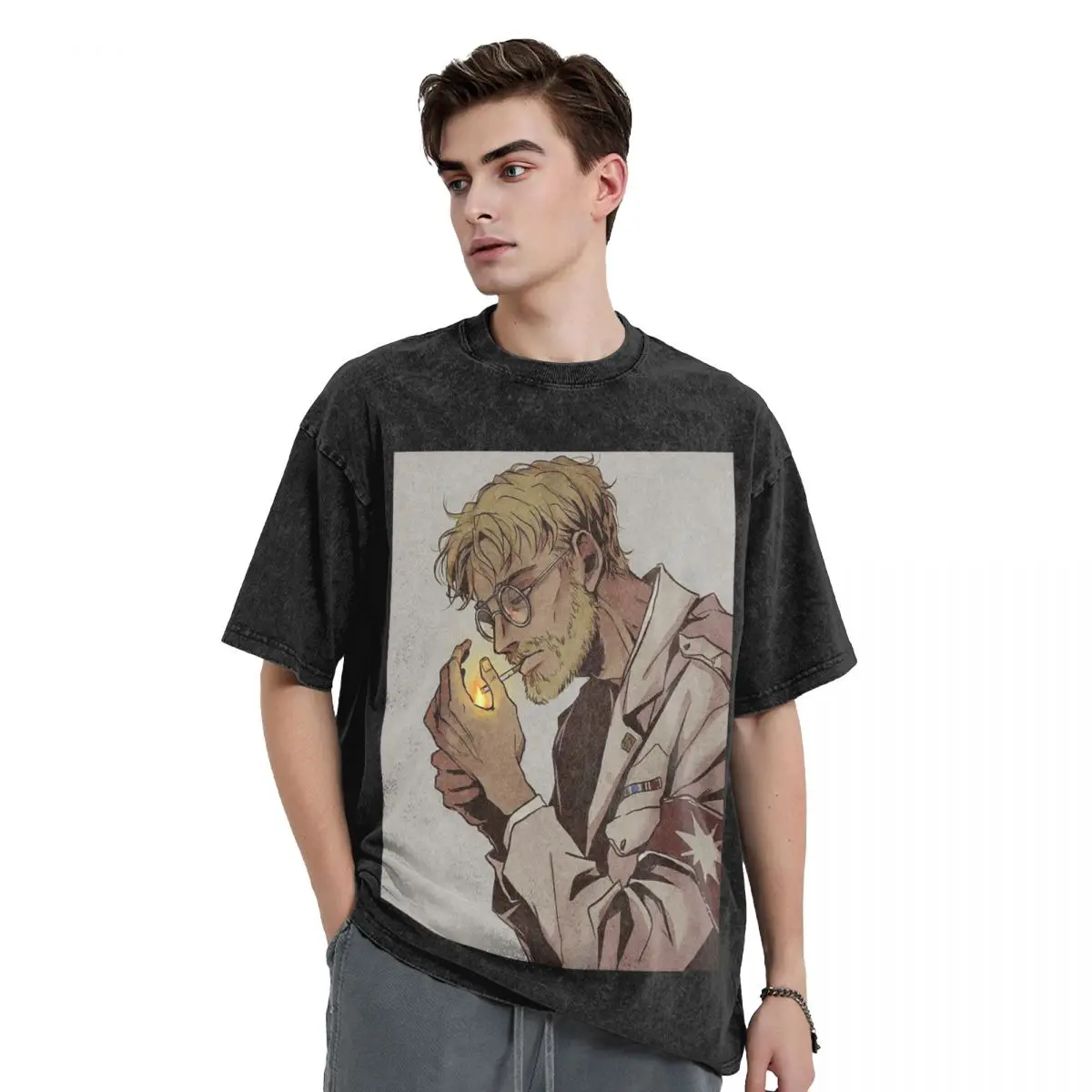 Attack On Titan Zeke Yeager Washed T Shirts Harajuku Short Sleeve Hip Hop T-Shirt Streetwear Tops Tees for Men Women