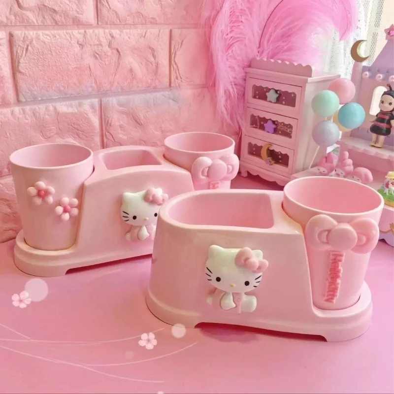 

Новый набор Sanrio HelloKitty: стакан для полоскания рта и держатель для зубных щеток в стиле аниме, модный тренд для пар, ощущение роскоши, для школьников