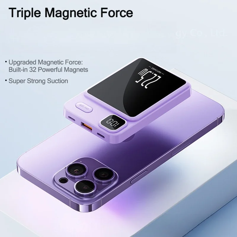 20000mAh Ultra-Thin Magnetic Wireless Power Bank with Fast Charging Portable Mini Power Bank Suitable for Mobile Phones