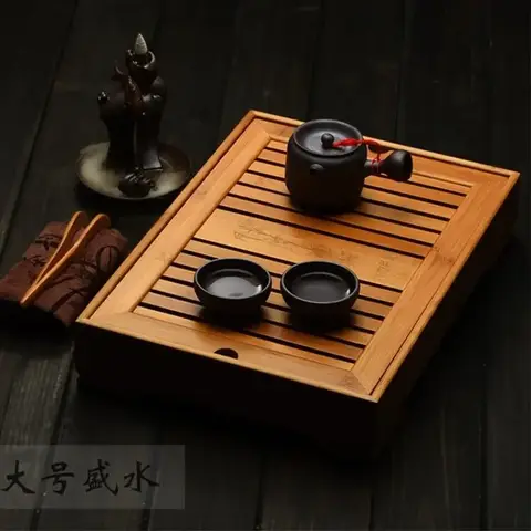 대나무 차 트레이 쿵푸 차 액세서리 차 트레이 테이블 드레인 랙 중국 차 서빙 트레이 세트 무료 배송