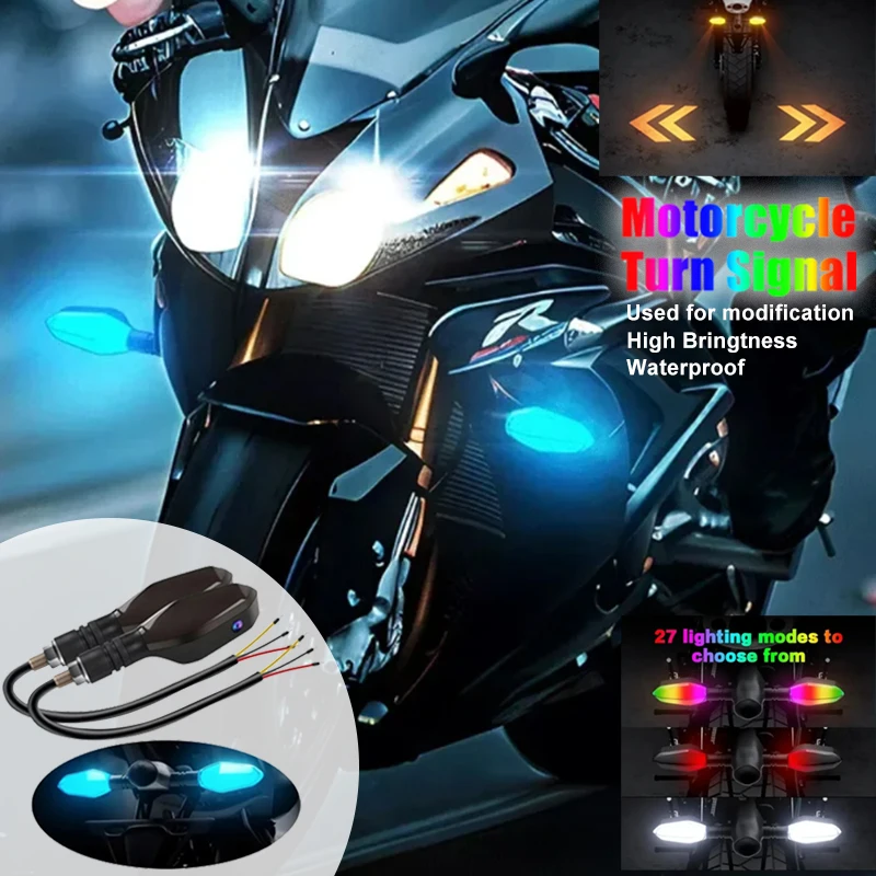 

Motorcycle Refit LED Turn Signal Lamps Color Projection 27 Light Modes Waterproof High Bright Warning Light E-Bike Modification