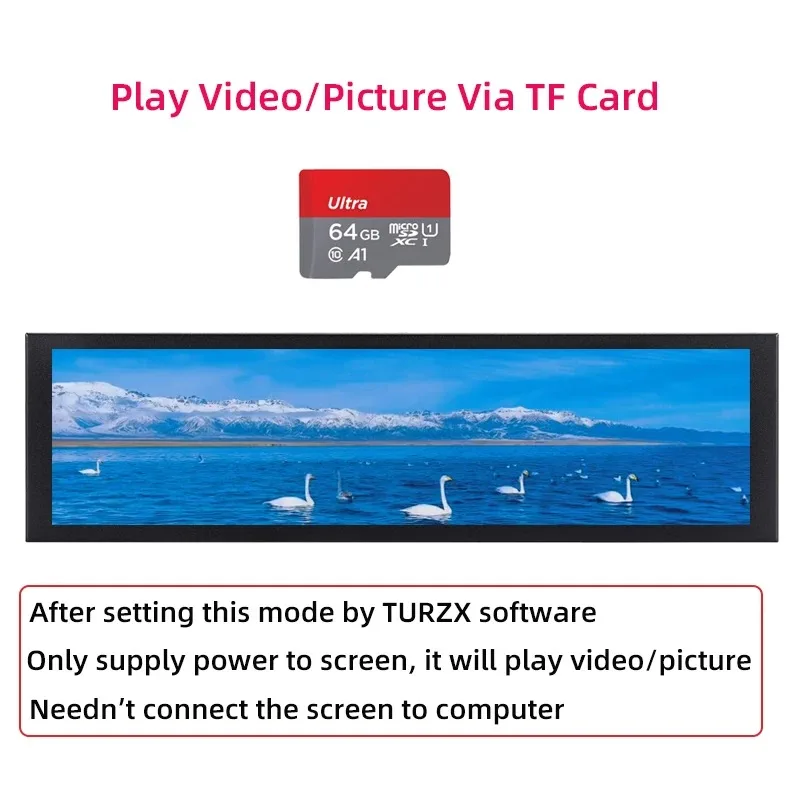 TURZX 8.8 بوصة USB شاشة ثانوية Type-C سطح المكتب شاشة ممتدة TF بطاقة اللعب 1920*480 IPS LCD CPU RAM GPU مراقب NO AIDA64