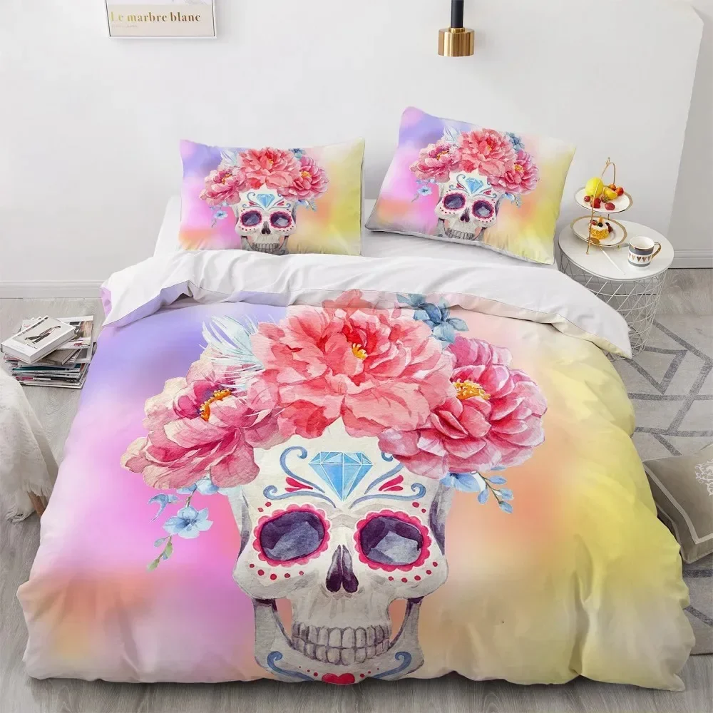 Set Seprai Tengkorak 3D Selimut Penutup Selimut Set Selimut Tempat Tidur Nyaman Sarung Bantal KingQueen Full Double rumahTexitle