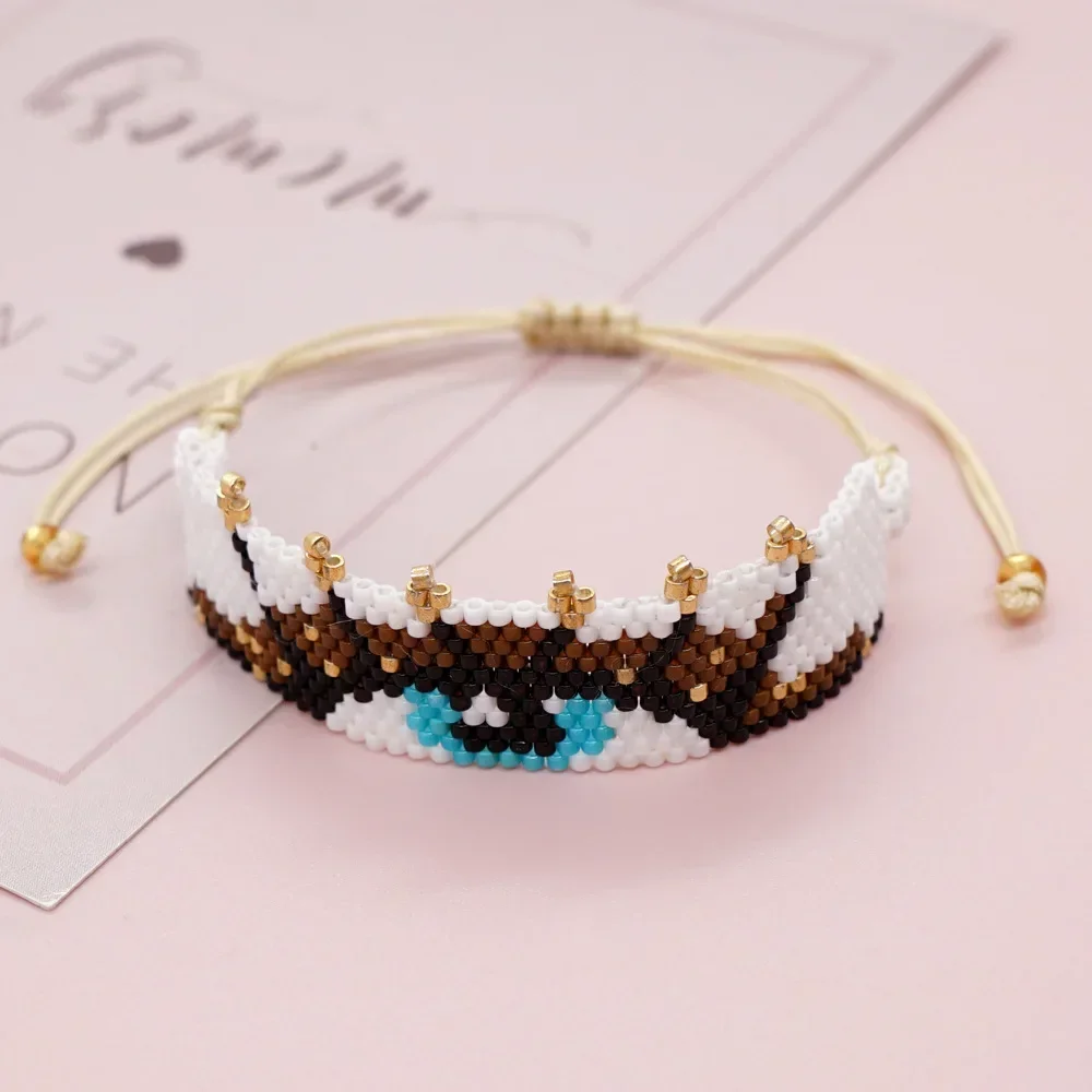 

Rice Bead Bracelet Bohemia Hand Knitting Beading Exaggerate Big Eyes Versatile Geometry Ma'am Adjustable Beaded Bracelet