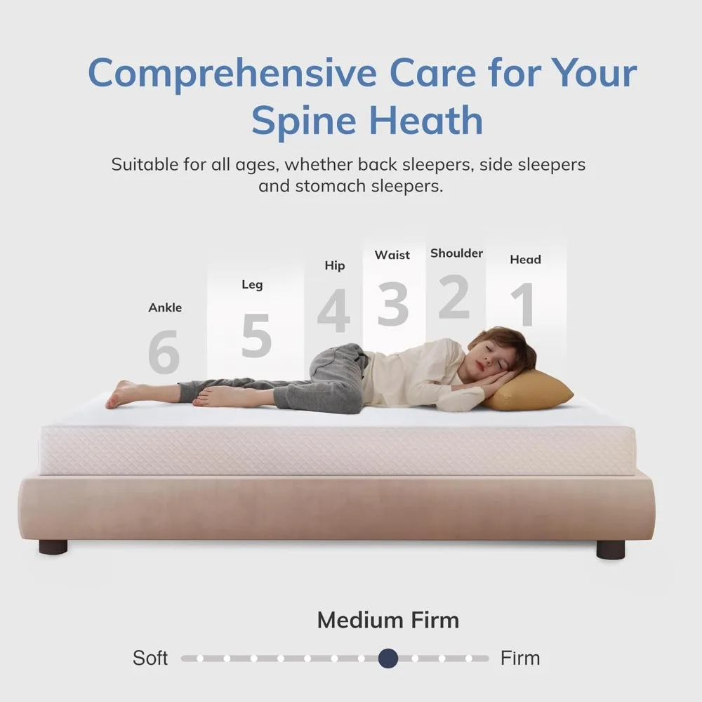 مرتبة إسفنجية ميموري فوم من Green Tea مقاس 10 بوصات بالحجم الكامل - نوم بارد، تخفيف الضغط، صلابة متوسطة، معتمدة من CertiPUR-US #3