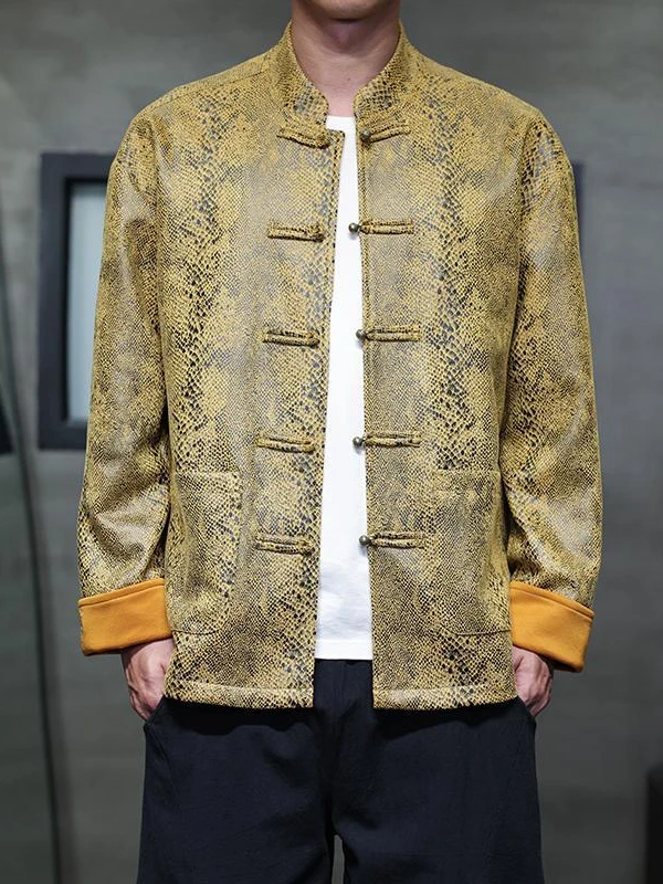 

Новый китайский мужской костюм Тан Jaet Long Sve с принтом в стиле ретро, большой размер, пальто на пуговицах со змеиным узором, повседневная верхняя одежда