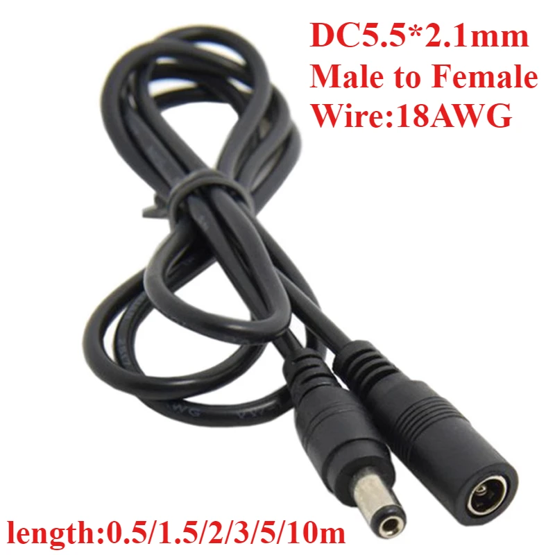 

0.5M 1.5M 2M 3M 5M 10M DC Extension Cable 5.5*2.1mm Male to Female Connector Power Cable Adapter Extender Black Electric Wire