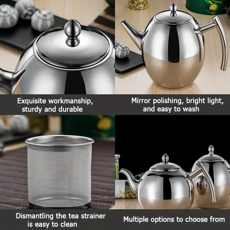 Restaurant-grade stainless steel tea kettle with filter, 1pc