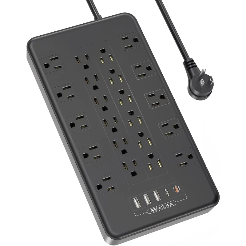 22 Outlets Power Strip 6FT, PASSUS Surge Protector with USB C Ports, 1875W/15A, 2700J Charging Station Power Strips with Surge P