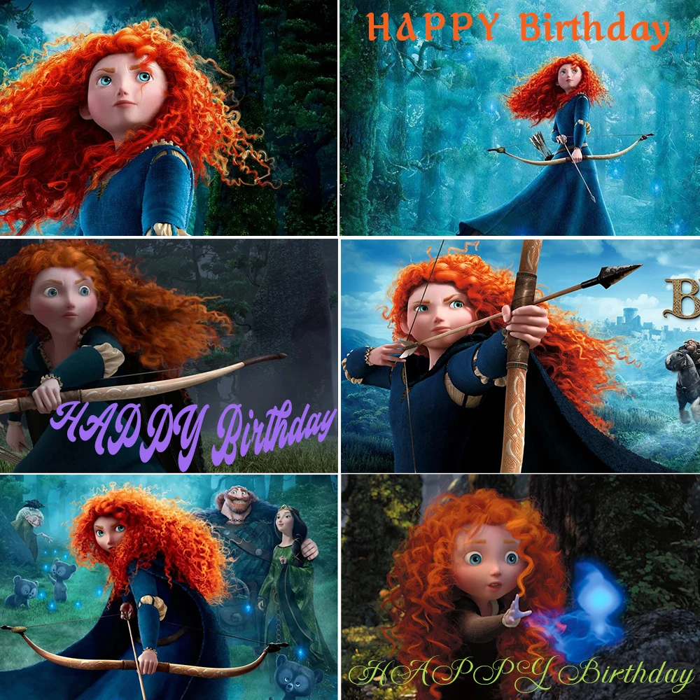 

Disney Brave Princess Merida Kids Birthday Party Background Photo Poster Decor Baby Shower Backdrop Banner Photography Studios