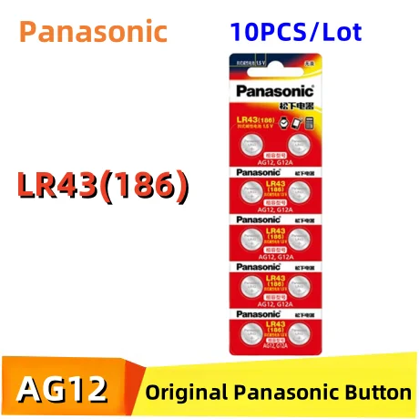 

10pcs Original Panasonic LR43 186 AG12 386 SR1142 LR1142 SR43 301 V12GA 1.5V Alkaline Button Cell Battery For Watch Calculator