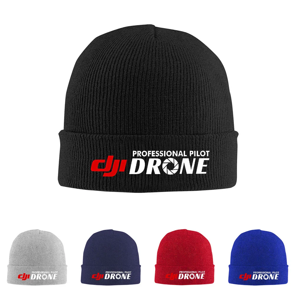 DJI letters with drone lens,professional pilot Men Women Unisex Knitted Hat Beanie Pullover Cap Winter Thermal Warm Christmas Ou