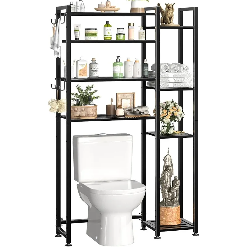 8 Tier Over The Toilet Storage with Side Rack, Bathroom Organizer Metal Shelves for Towels,