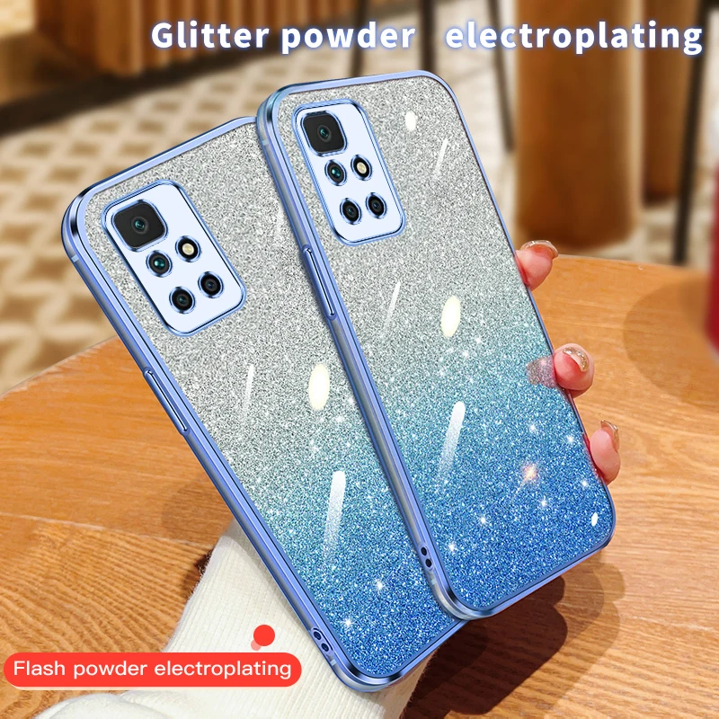 Electroplating Soft Glitter Powder Phone Case For XiaoMi Redmi 10 Prime 2022 10C 10 IND Power Shockproof Silicone Back Cover image 3
