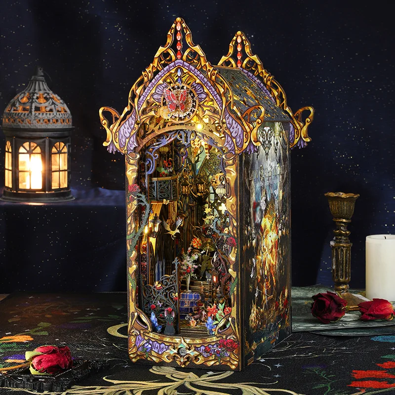 ชุดประกอบบ้านไม้ 3 มิติ สไตล์โกธิค OUZEY Midnight Order Book Nook DIY สถาปัตยกรรมลึกลับสำหรับวัยรุ่น