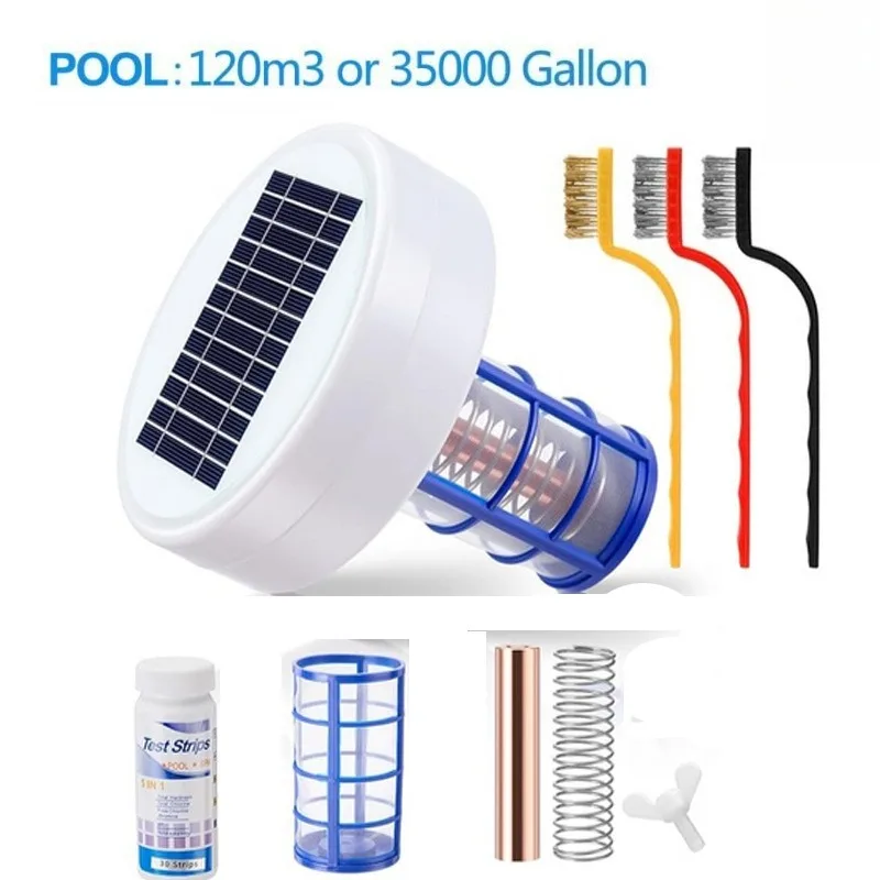 Outdoor solar copper and silver ion swimming pool water disinfection, algae suppression and algae removal water purifier
