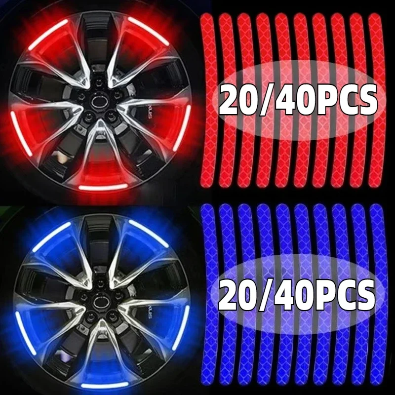 40/20pcs Car Wheel Tire Hub Reflective Strips Car Motor Tyre High Reflective Night Warning Safety Driving Reflector Sticker