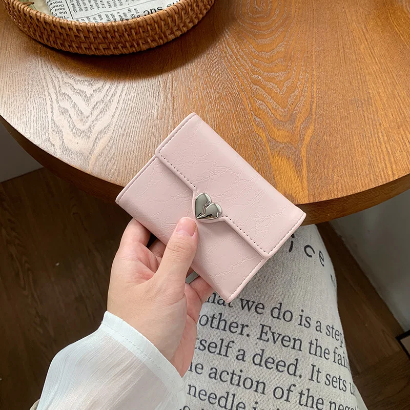 محفظة نسائية محافظ صغيرة جديدة من جلد البولي يوريثان بسيطة على الموضة للسيدات محفظة قصيرة متعددة البطاقات للطالبات المراهقات #4
