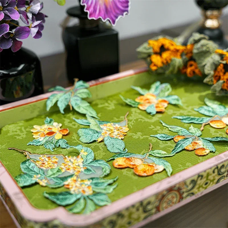 1pair Embroidered Loquat Fabric Patch Exquisite Hanfu Cheongsam Antique Style Patch Ripped Decoration Ripped Decoration