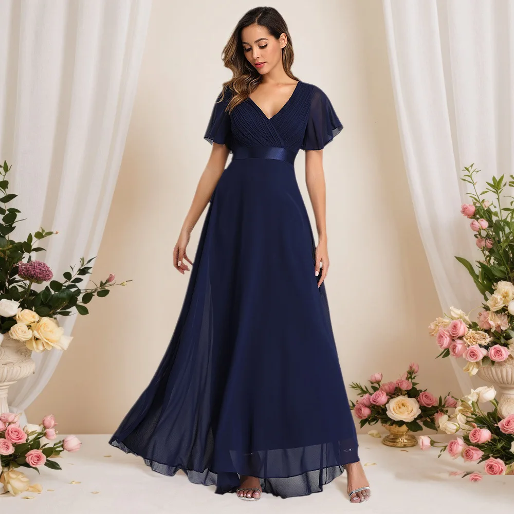 

Elegant V-Neck A-Line Floor-Length Chiffon Bridesmaid Dresses Long