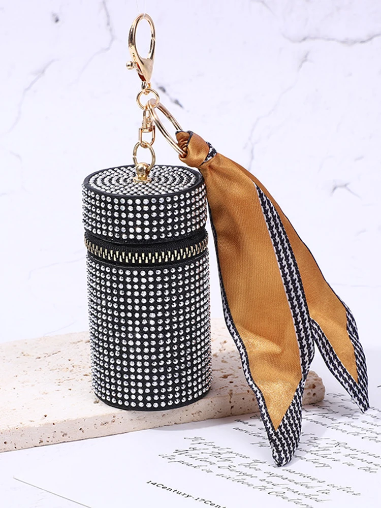 Diamantbesetzte Lippenstifttasche, modische Ohrringtasche, Seidenschal-Schlüsselanhänger, Anhänger-Dekoration – Detail 6