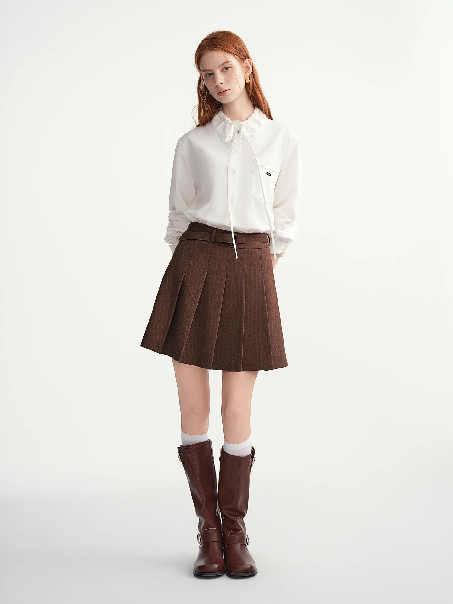 DUSHU Camicia da donna in cotone 100% con colletto in bosco bianco dolcemente increspato da donna comoda camicetta dal design retrò di nuovo arrivo 2025