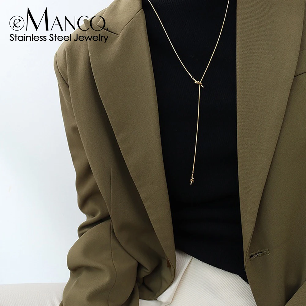 

Длинное ожерелье eManco с Y-образным кулоном из нержавеющей стали в виде змеи с нерегулярным перекрестным узлом, подарок на праздник