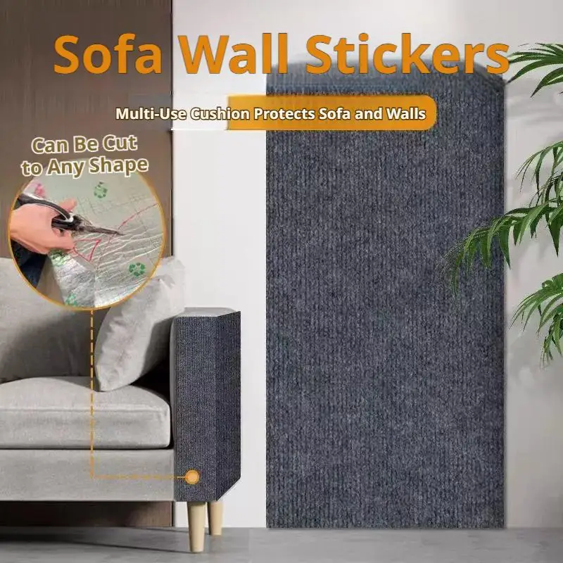 Self Adhesive Cat Scratch Mat Wall Mounted Charcoal Grey Furniture Protector Trimmable Polyester Carpet Scratching Pad