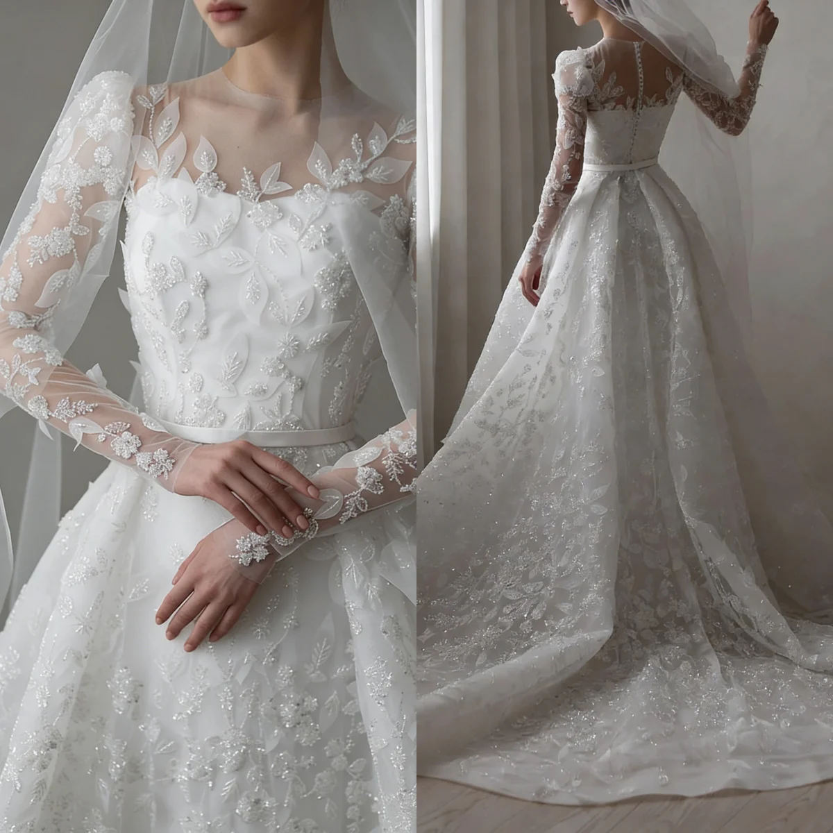 

Изысканное свадебное платье-бал с длинными рукавами, 3D цветочным декором и бисером, с шлейфом-катедрал, больших размеров, Vestido De Novia