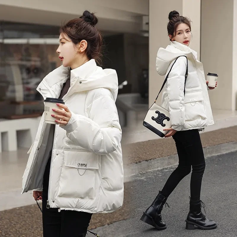 2023 New Winter Jacket Women Loose Parkas Hooded Female Solid Thicken Warm Down Cotton Jackets Snow Wear Coat Outwear