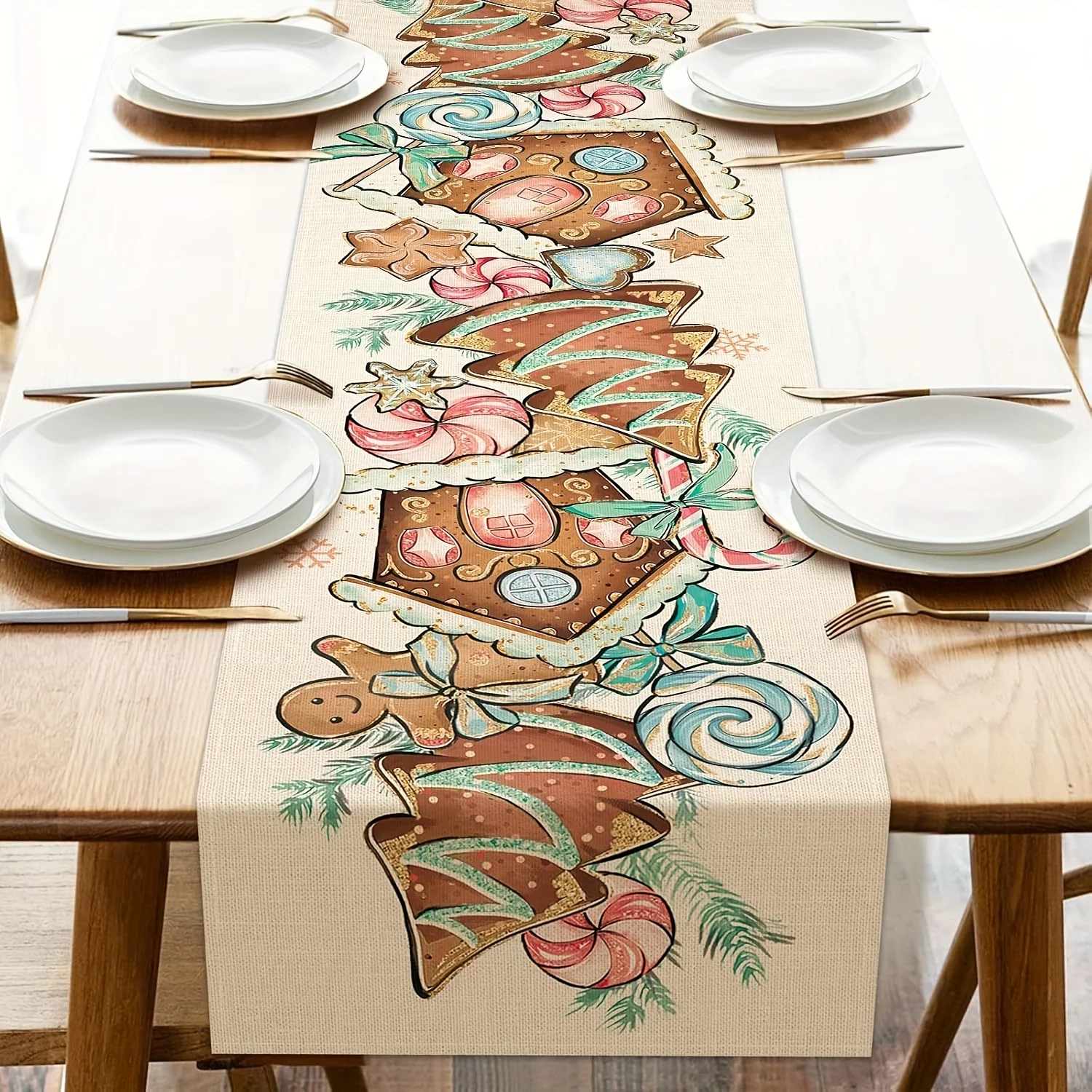 

Рождественская дорожка для стола Рождественский пряничный человечек с узором Зимние каникулы Товары для дома и улицы