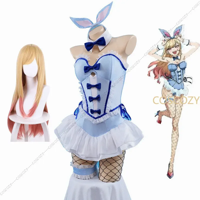 Costroy sklep mój Dress-Up kochany Kitagawa Marin Cosplay niebieski kostium króliczka Marin Kitagawa peruka króliczek przebranie na karnawał strój Con