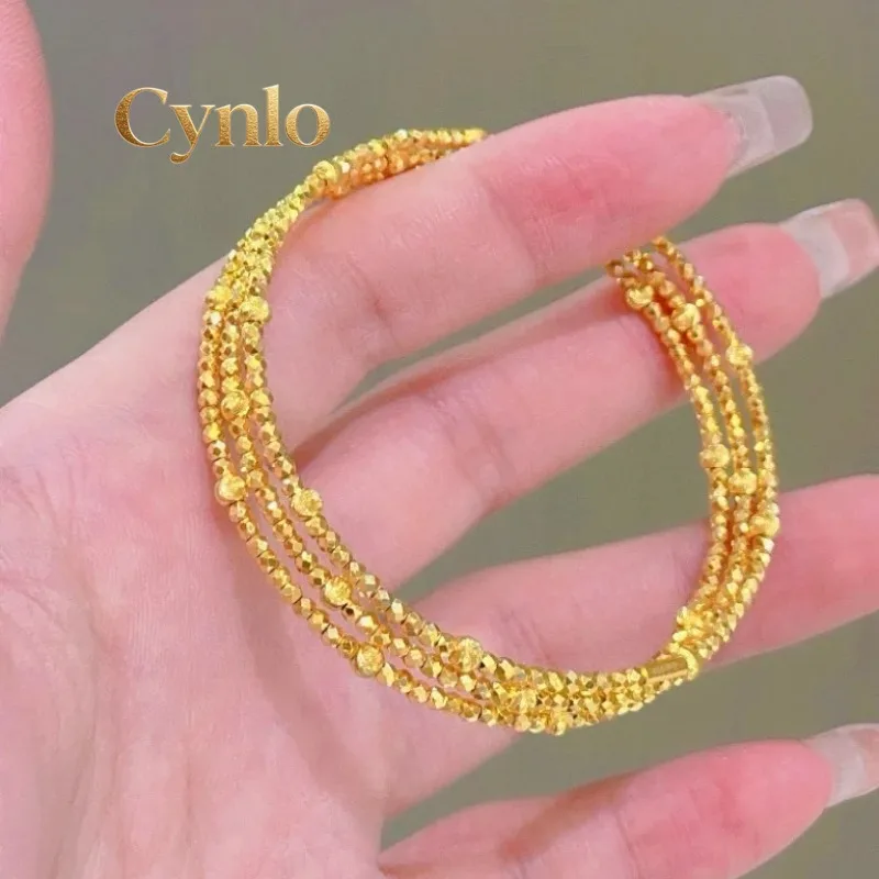 

Cynlo Jewelry Disco Bead Triple-Loop Bangle Women's 24K Gold AU999 - Slimming triple loops, disco bead highlight, for dating mom