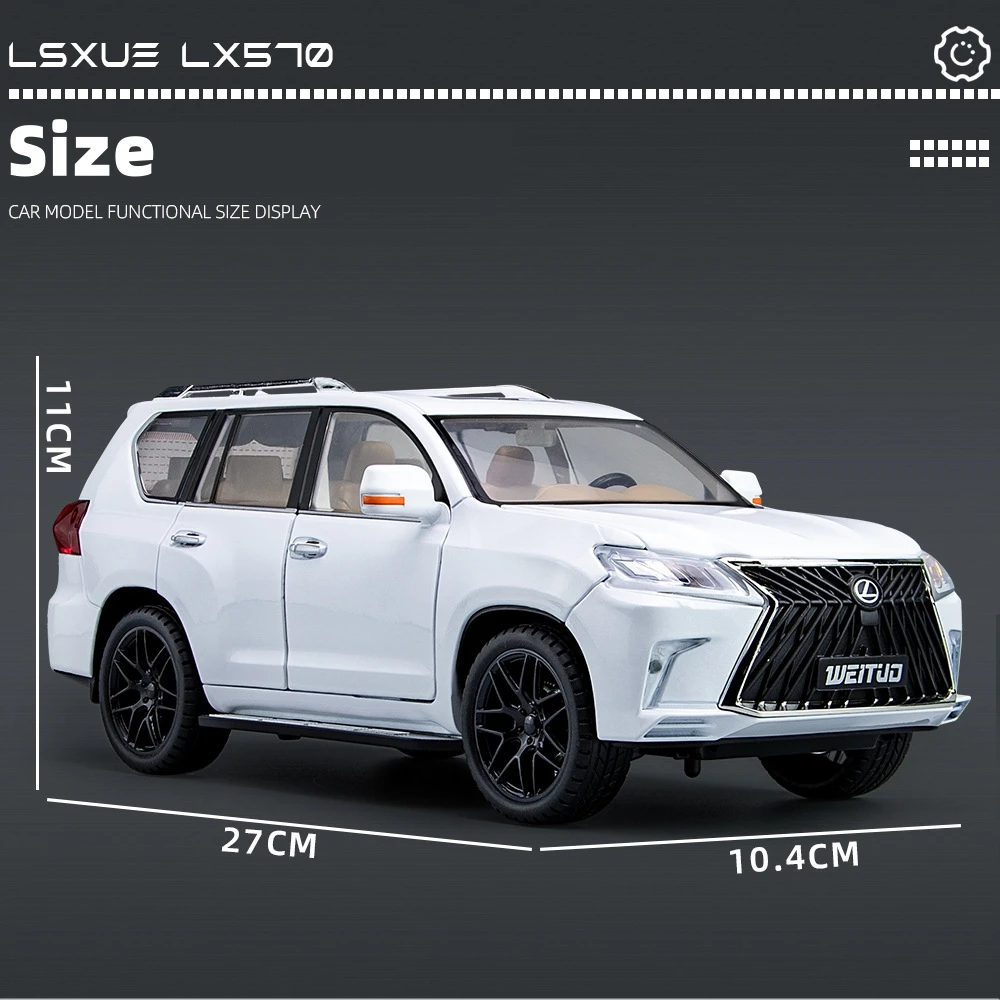 1/18 Lexus LX570 SUV Sport Toy Car Diecast Metal Model miniatura Pull Back Sound Light Doors collezione apribile regalo per bambini