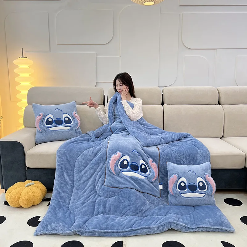 MINISO Two In One Stitch Throw Pillow Blankets Kawaii Flannel Thickened Nap Blanket Living Room Childrens Bedroom Christmas Gift