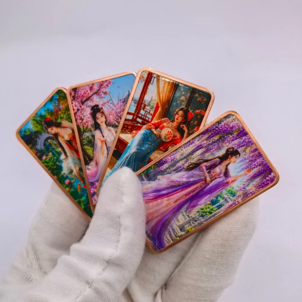 1 OZ Chinese Hanfu Ancient Beauty Lady .999 Fine Copper Collectible Bar Color Printed Classical Garden Pattern Metal Decor Gift