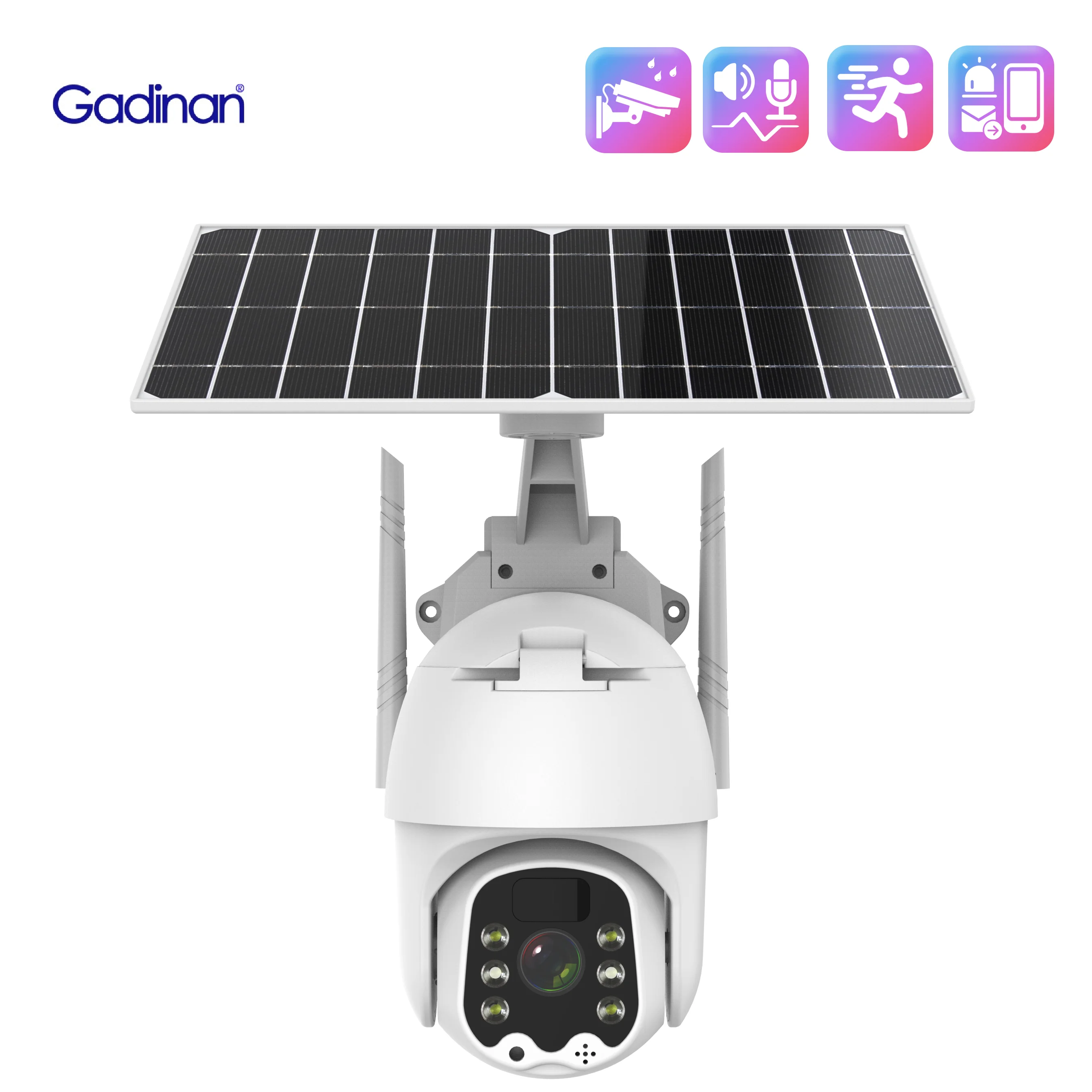 Gadinan Solar Power Panel 4G/WiFi PTZ CCTV Surveillance 355° Horizontal Rotation 4X Digital Zoom Voice Intercom Camer