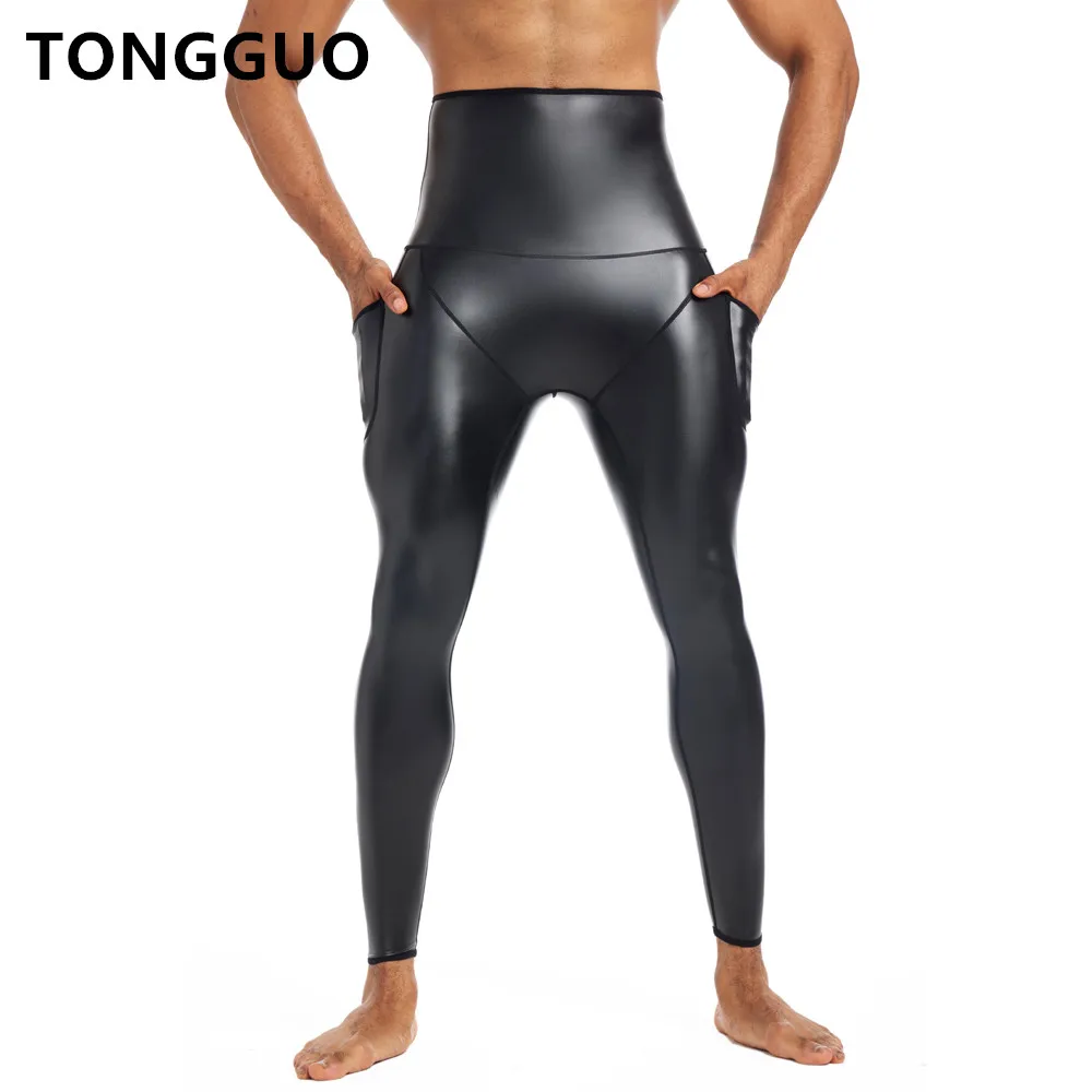 

Новый стиль, кожаные брюки с карманами, корректирующие фигуру, тренажер для талии, компрессионные брюки с высокой талией для живота, кожаные брюки с карманом