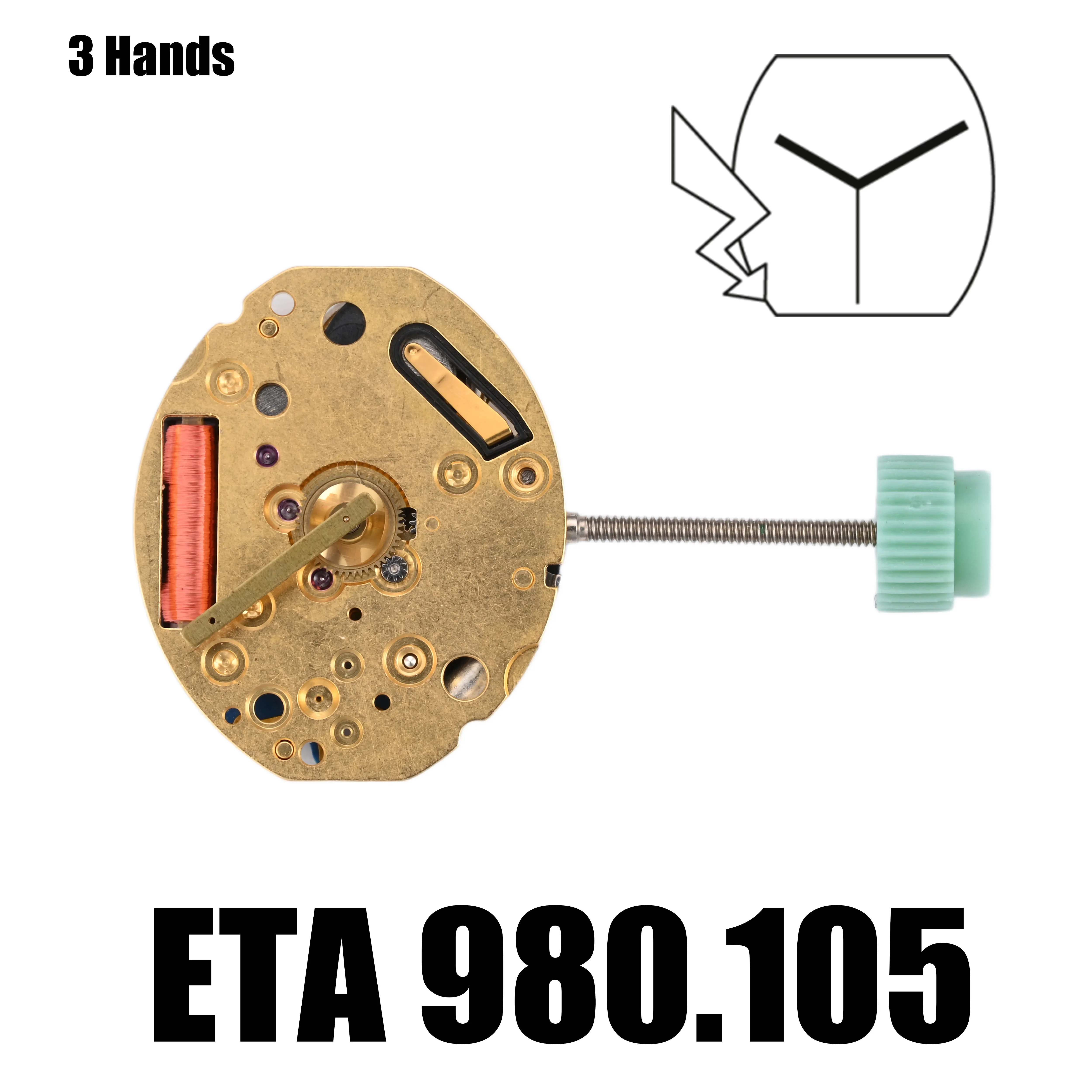 

980.106 Movement ETA 980.106 Movement Brand New Original Quartz Analog Movement 3 Hands 7 Jewels