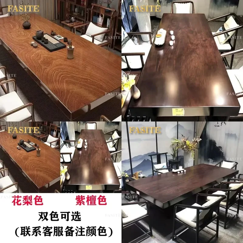For Ebony Solid Wood Tea Table Simple Modern Integrated Set Home Office Learning Furniture Durable Natural Finish