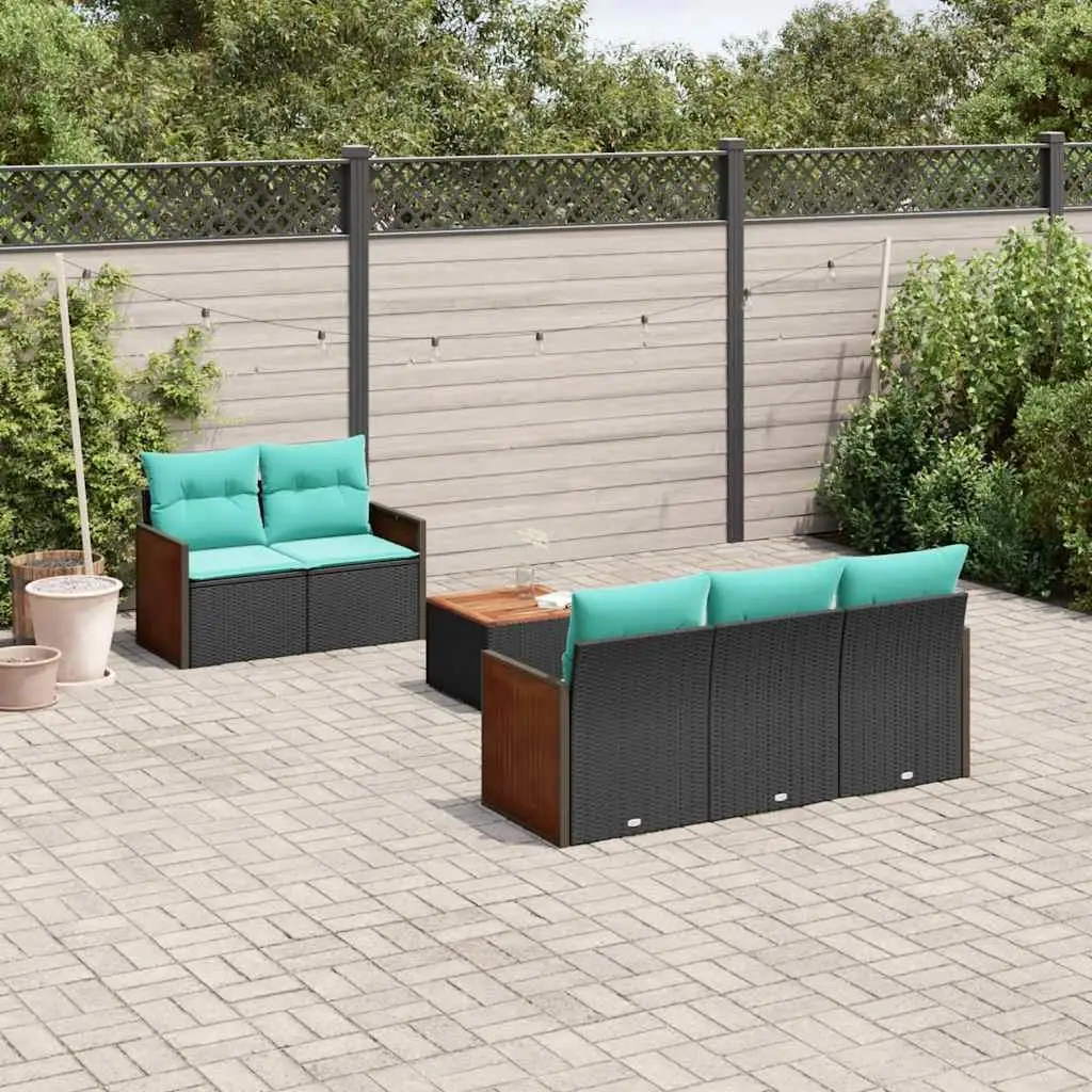 

Cozy 6 Piece Black Poly Rattan Outdoor Patio Sofa Set with Cushions for Garden Yard Furniture