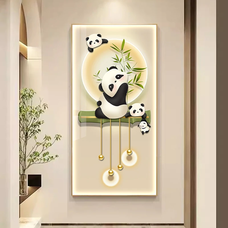 Panda LED Hanging Decoration Painting Corridor High-end Feeling Light Luxury Modern Simplicity Healing Chinese Lighting Mural