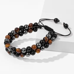 Triple Protection Bracelet 6mm Beads Tigers Eye Black Obsidian Hematite Bracelets For Men Women Brave Bracelets Hombre Jewelry