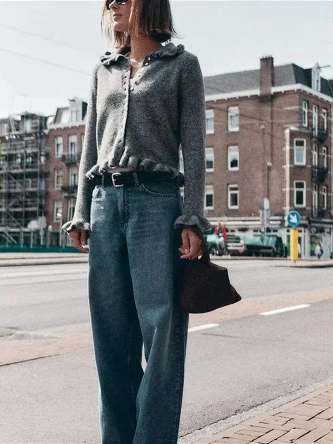 Faionable Layered Decorative Long Sve Knitted Jaet Collared Commute Sle Women's New Arrival Autumn 2025 Pure Color