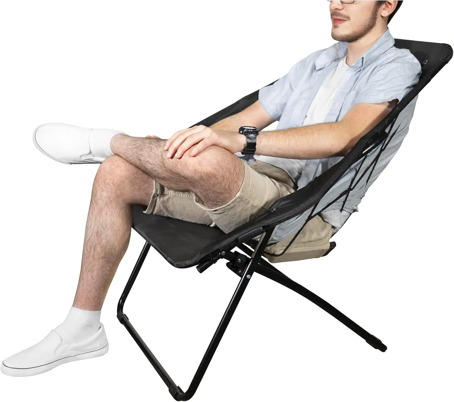 كرسي بنجي سداسي أسود قابل للطي، محمول للنوم أو السرير أو غرفة المعيشة - مثالي للقراءة والدراسة والألعاب (عبوة من قطعتين) #4