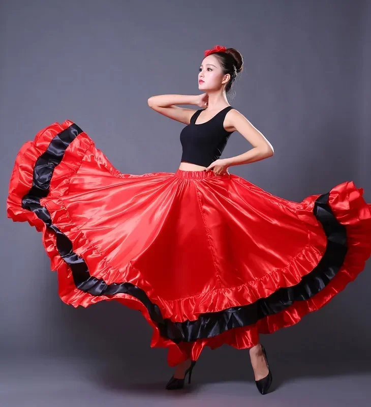 Woman New Spanish Bullfighting Skirt Belly Dance Adult Opening Square Oriental Dance Flamenco Dance Skirt 360 540 720 Degree