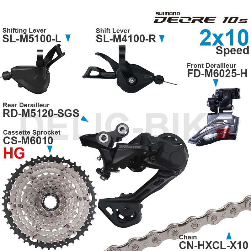 SHIMANO DEORE M4100 M5100 2x10 Speed Groupset Shifters Front/Rear Derailleur and SUGEK Cassette X10 Chain Original parts