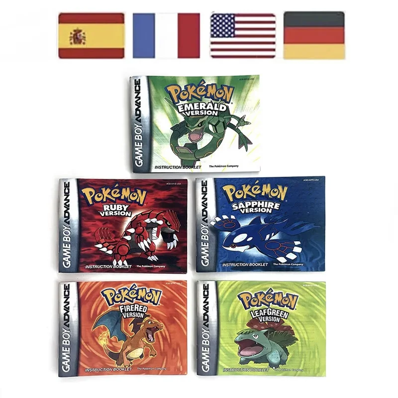 Manuel Pokémon Émeraude, Rubis, Vert Feu, Saphir, Rouge Feu pour GBA multilingue (USA, ESP, NOE, FRA)