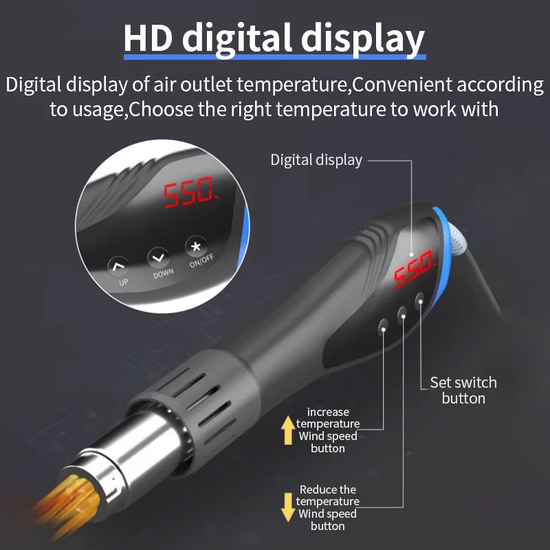 LUXIANZI LED Digital Hot Air Gun Micro Soldering Station BGA Solder Rework Welding Tools C/F Temp Adjusted Hair Dryer Heat Gun